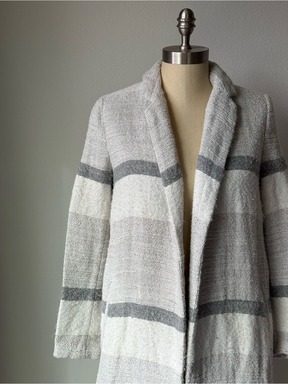 Zara Trafaluc Gray & White Striped Long Cardigan - Small